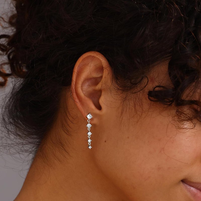 SELFROSE Store Silver Earrings for Women,Dainty Dangle Earrings Silver Plated Drop Earrings for Women Trendy Hypoallergenic CZ Stud Earrings Wedding Pearl Earrings Dangling Cute Small Hoop Earrings Jewelry - Image 5